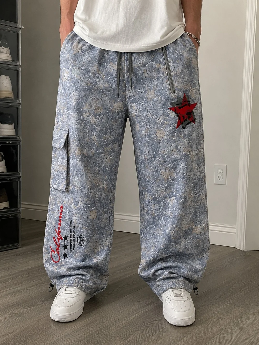 Kids' Gray Camouflage Cargo Jogger Bottoms with Red Star Accent